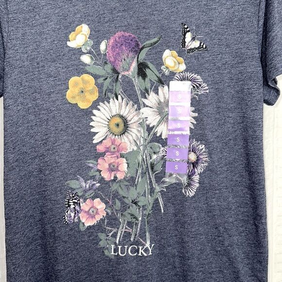 Lucky Brand S-XL Heather Blue Floral Bloom Short Sleeve Tee in Dress Blues - Picture 4 of 11